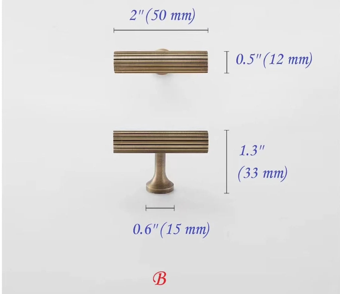Fluted Brass Cabinet Pulls, Antique Bronze Knurled Kitchen Hardware