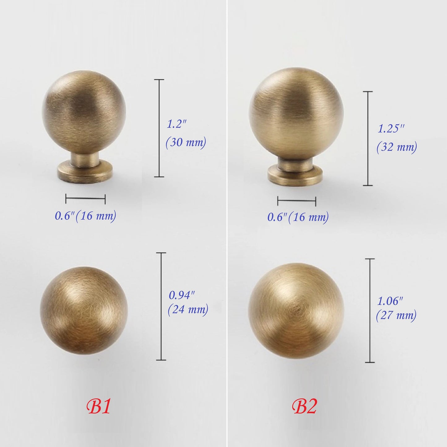Solid Brass Antique Bronze Cabinet Knobs, Sphere Ball Drawer Pull