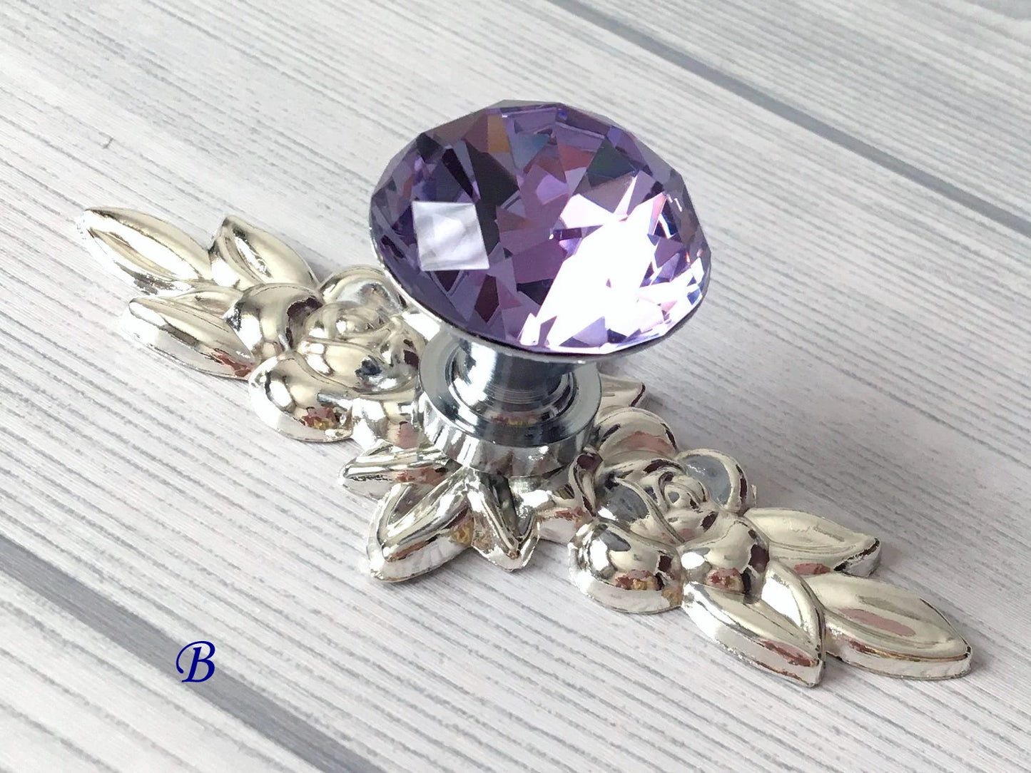 Purple Crystal Drawer Knobs with Backplate Shabby Chic