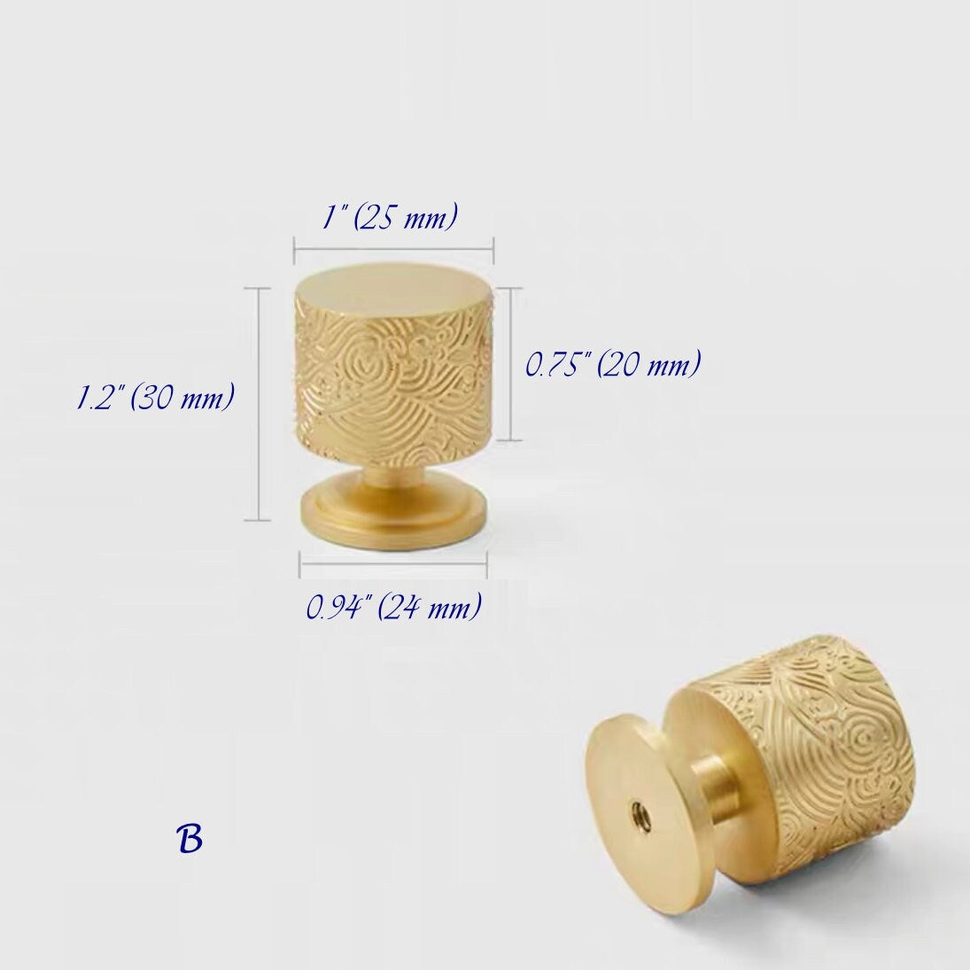 Solid Brass Cabinet Knobs, Classic Cylinder, Oriental Kitchen Hardware