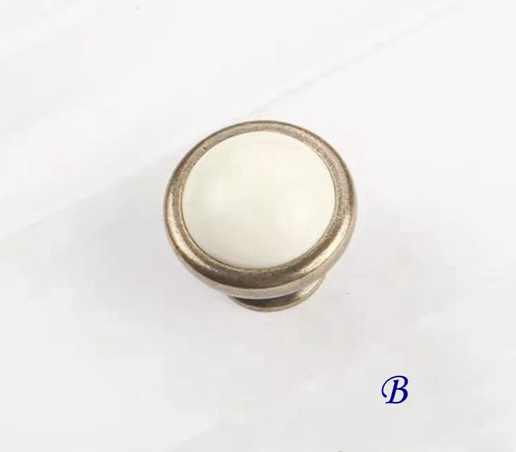 Cream Porcelain Cabinet Pulls Drawer Handles Antique Bronze