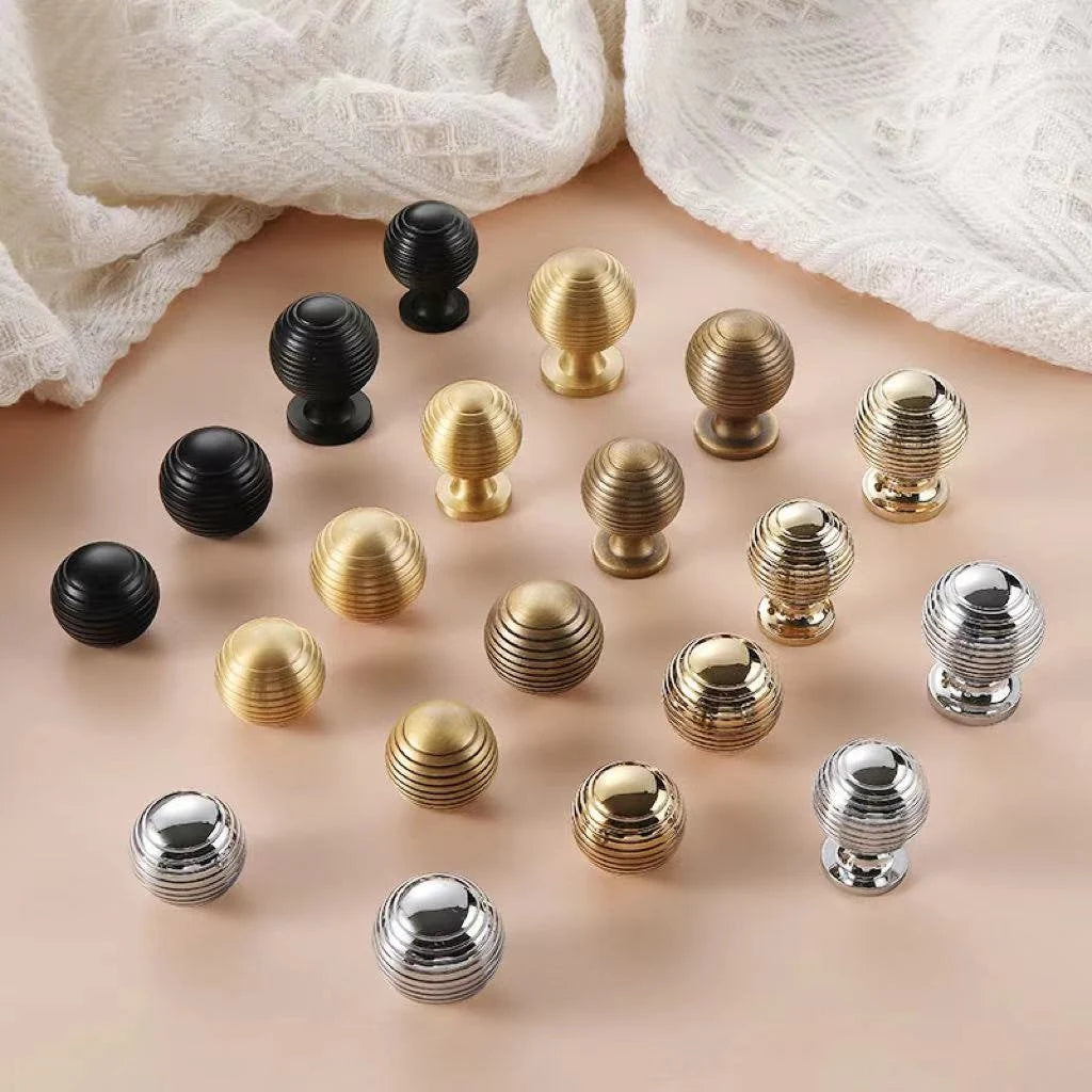 Beehive Brass Cabinet Knobs Ball Drawer Pull Kitchen Hardware MCM Retro