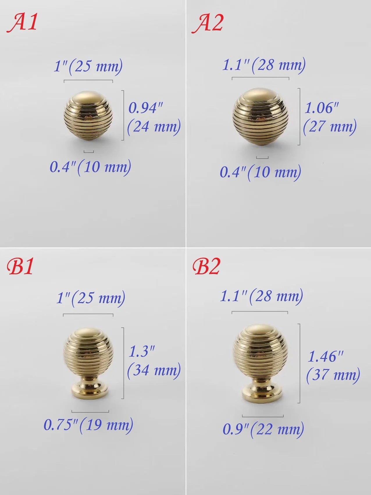 Beehive Drawer Knobs Polished Gold Brass Cabinet Pull Kitchen Hardware Mid Century Modern