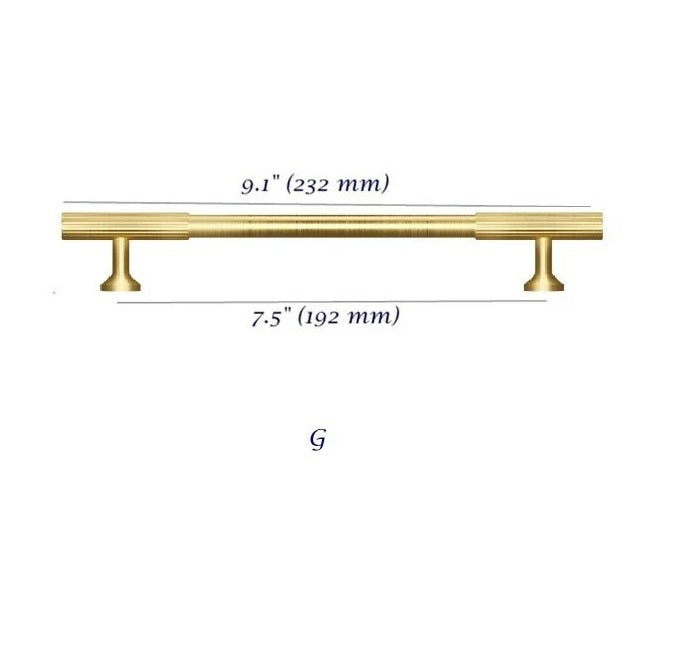 Brass Cabinet Pull Handles Fluted Gold Hardware 192 mm