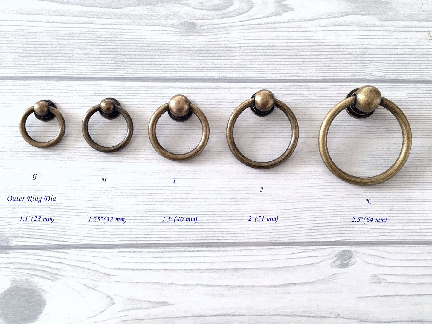 Brass knobs with Ring Pulls Small Drawer Pull Antique Bronze