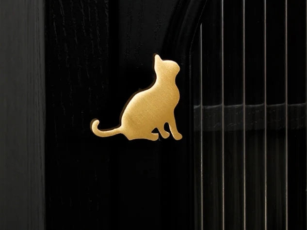 Brass Cat Cabinet Door Knob Left