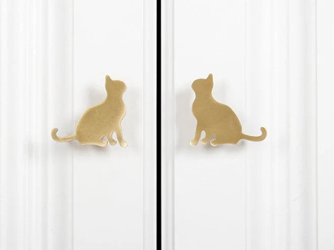 Brass Cat Cabinet Door Knobs Left Right