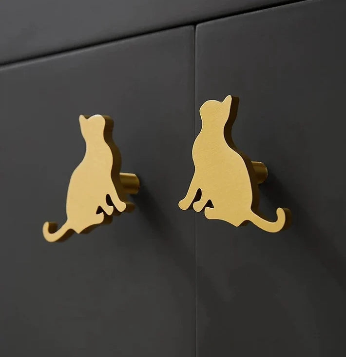 Brass Cat Cabinet Pulls Hardware Pair