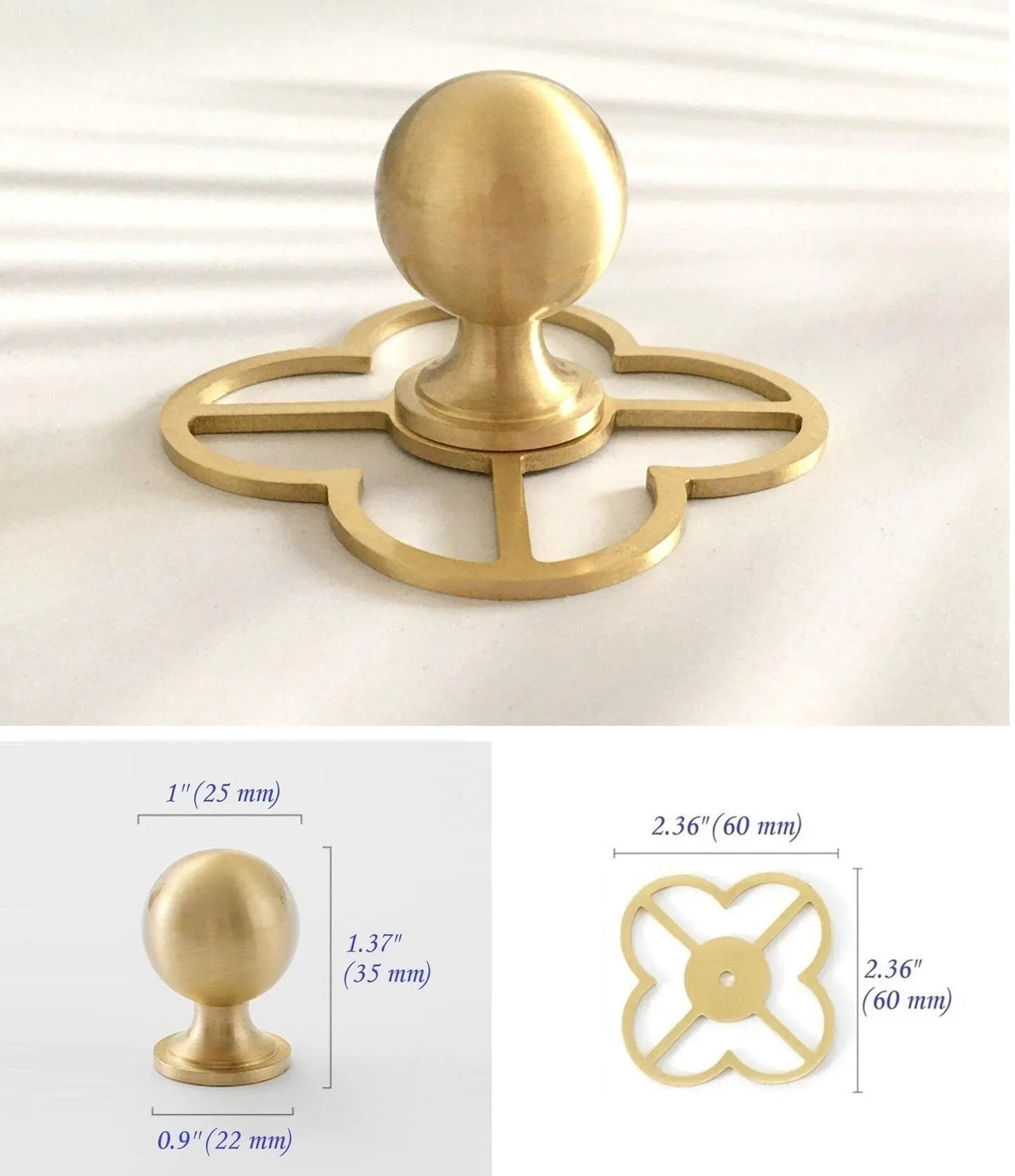 Brushed Gold Brass Ball Cabinet Knobs Backplate Dresser Drawer Pull Kitchen Hardware Mid Century Modern
