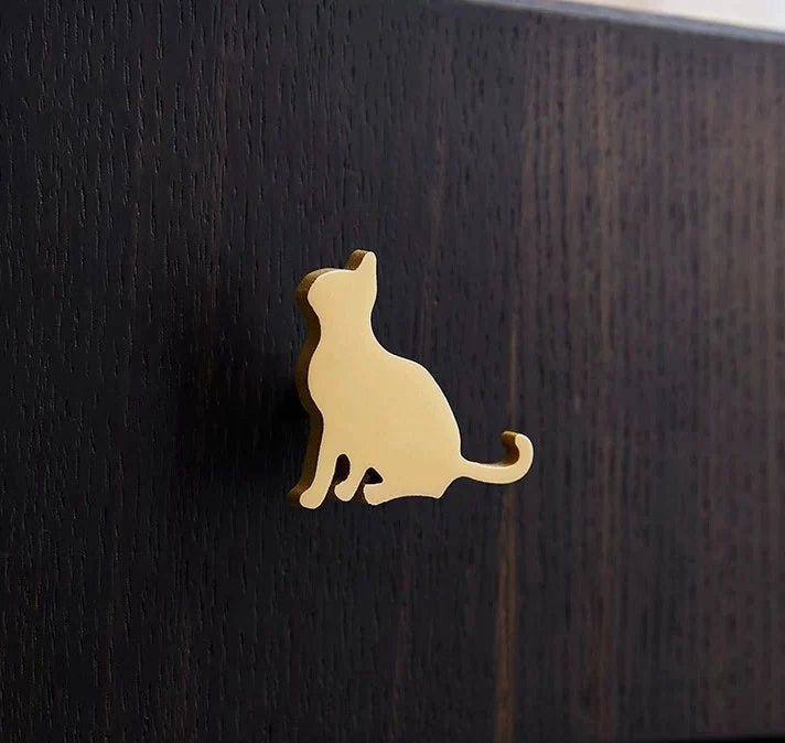 Brushed Brass Cat Cabinet Pulls Hardware Pair
