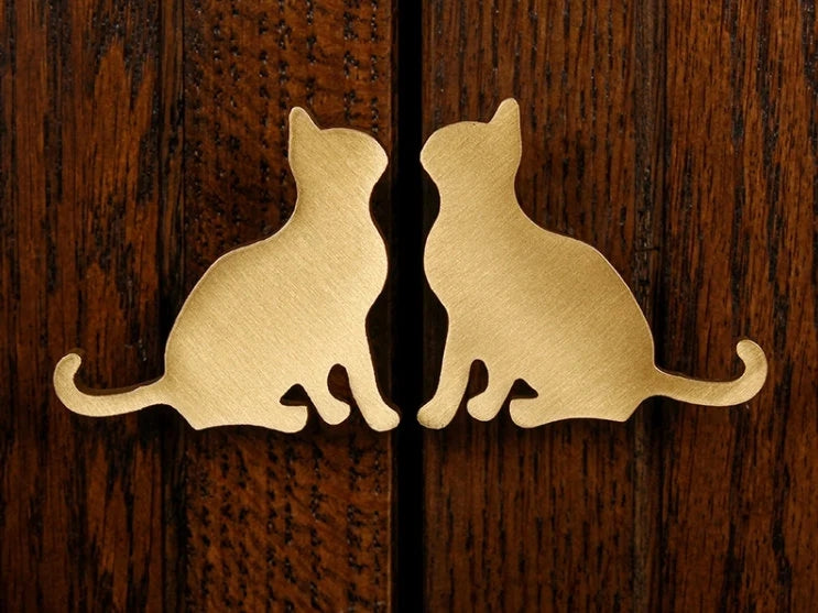 Brushed Brass Cat Cabinet Pulls Hardware face to face