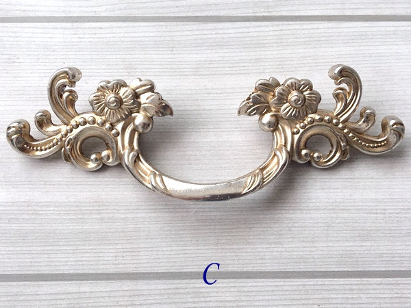 French Provincial Floral Leafy Knobs & Drawer Pulls, Antique Silver, 1.75" 2.5" 3" C-C