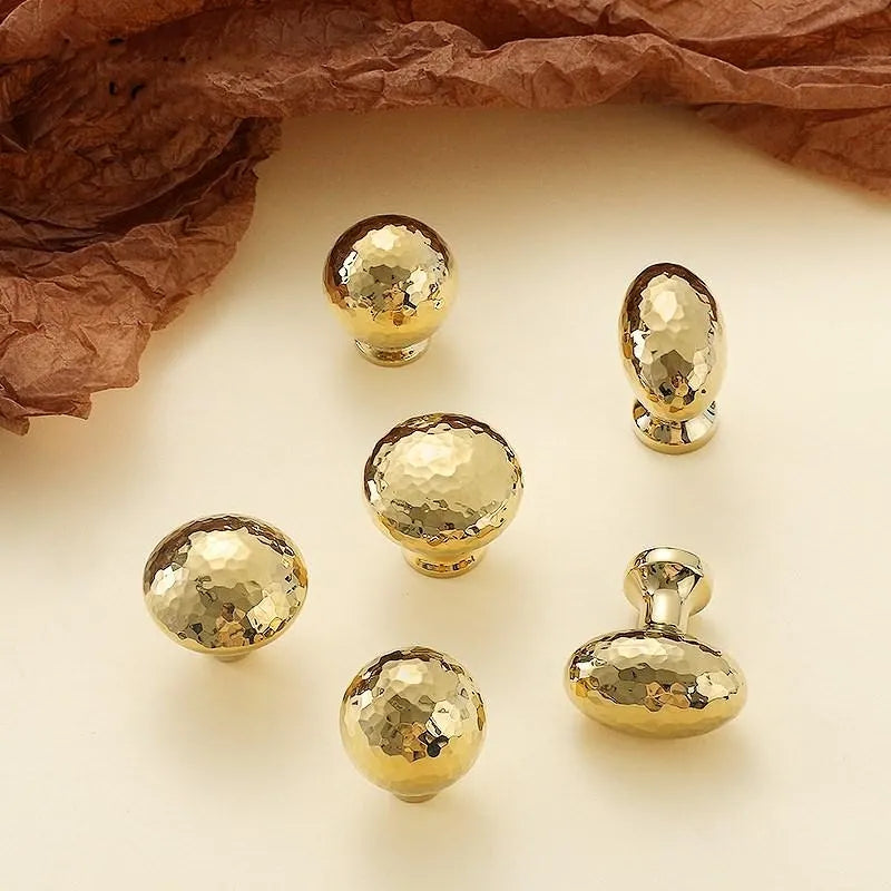 Hammered Brass Knobs Gold Drawer Pulls Egg Door Handle