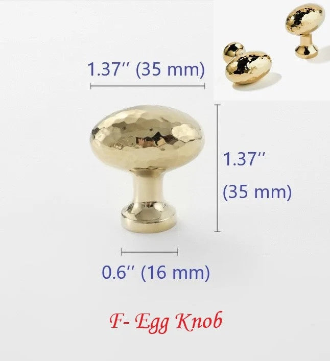 Hammered Brass Knobs Gold Drawer Pulls Egg Door Handle