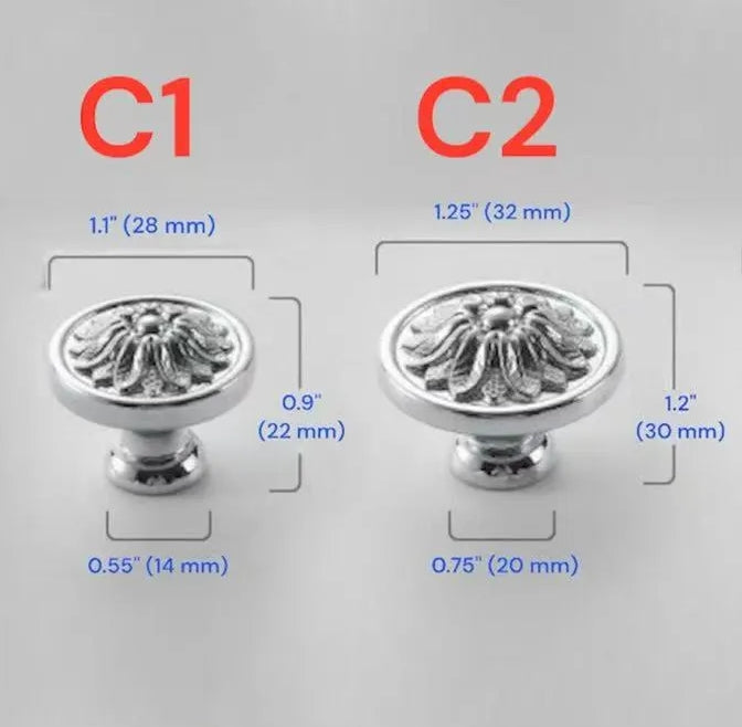 Assorted Polished Chrome Cabinet Knob, Shiny Silver Floral Drawer Pull, Kitchen Hardware
