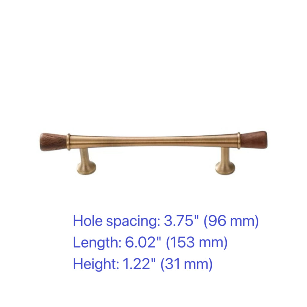 Wood & Brass Drawer Handle, Pendant Walnut Cabinet Pull, Japandi Kitchen Hardware