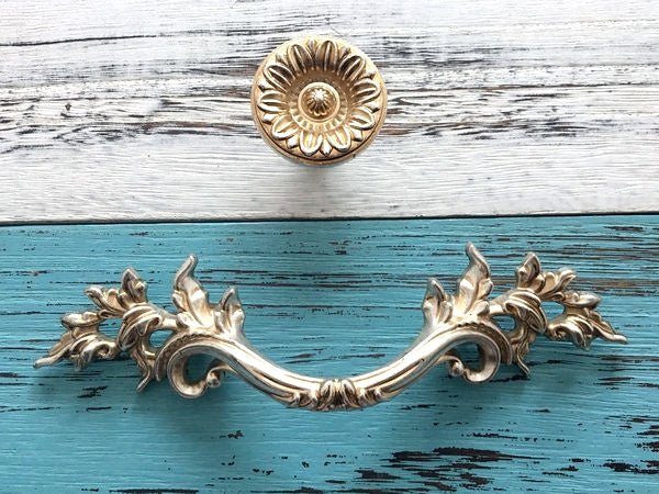 3" Centers Antique Silver Leafy Drawer Pulls, Vintage Shabby Chic Cabinet Hardware, 76 mm Holes