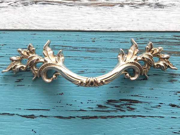 3" Centers Antique Silver Leafy Drawer Pulls, Vintage Shabby Chic Cabinet Hardware, 76 mm Holes