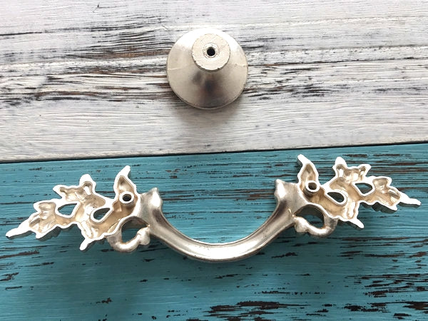 3" Centers Antique Silver Leafy Drawer Pulls, Vintage Shabby Chic Cabinet Hardware, 76 mm Holes