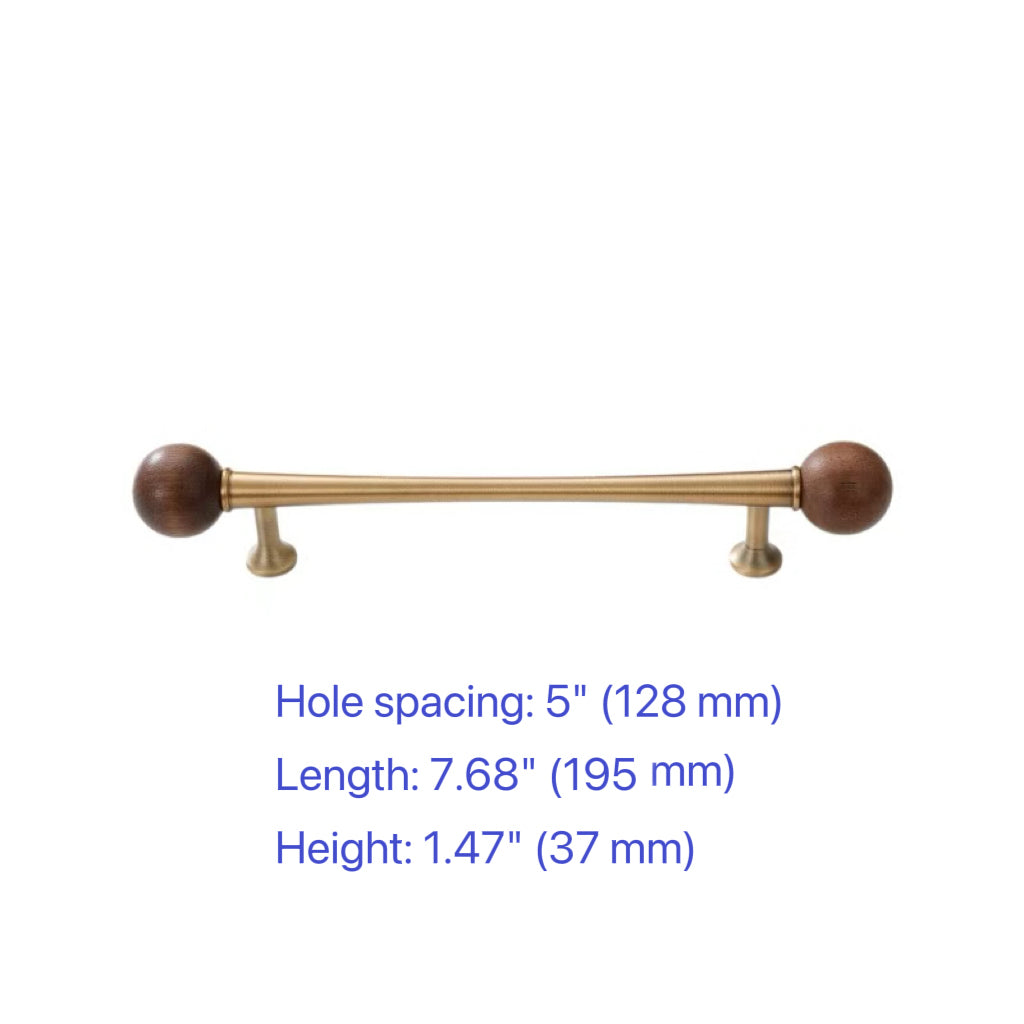 Wood & Brass Drawer Handle, Pendant Walnut Cabinet Pull, Japandi Kitchen Hardware