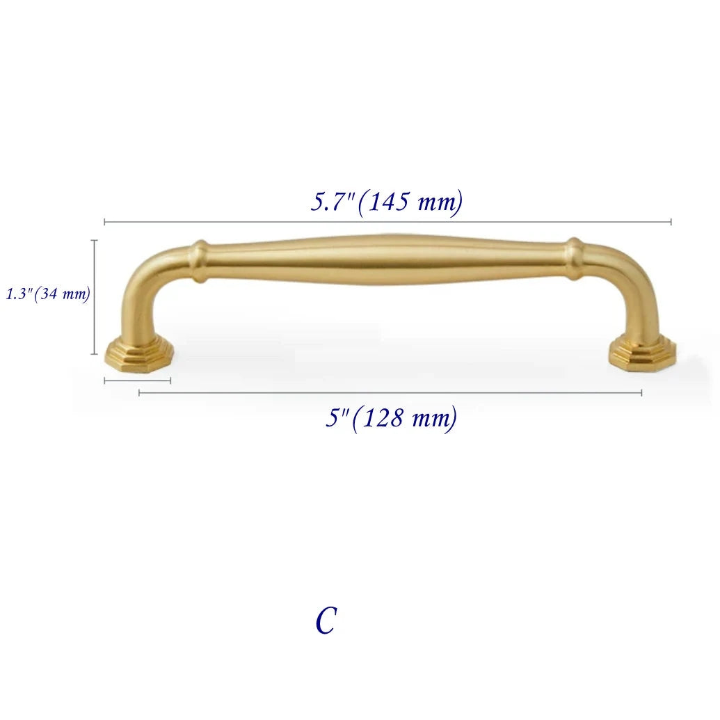 3.75" 5" 7.5" Octagonal Brass Cabinet Handles Brushed Gold Vanity Pulls