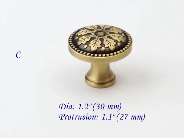 Antique Bronze Cabinet Knob, Floral Drawer Pull, Solid Brass, Embossed Pattern