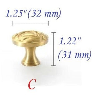 Brass Flower Patterned Knobs, Floral Drawer Pulls, Brushed Gold, Kitchen Cabinet Hardware