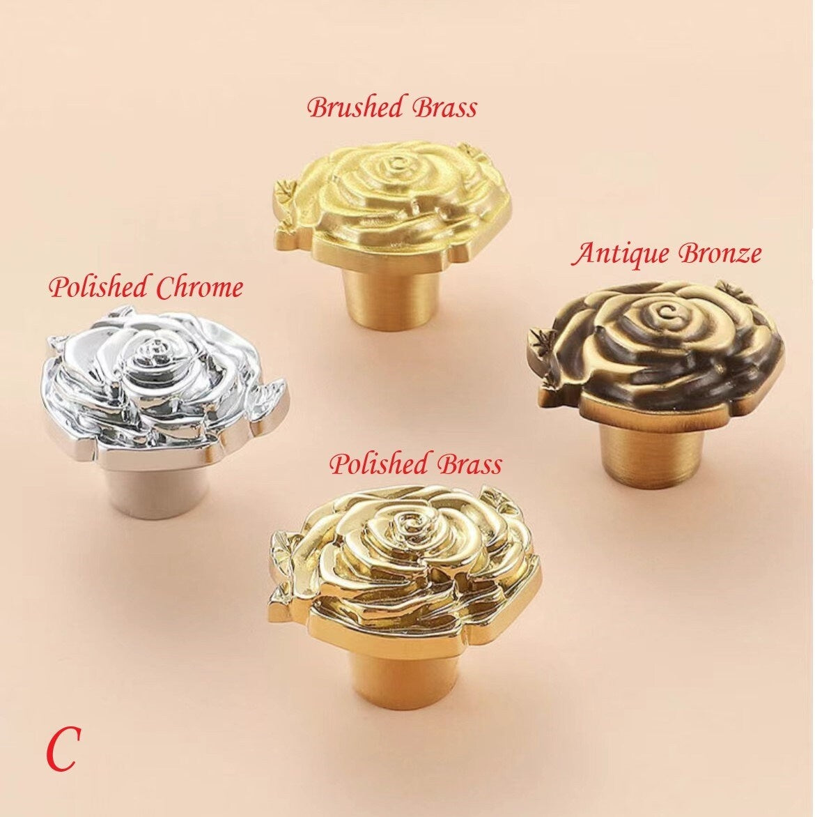 Flower Brass Cabinet Knobs in Gold Silver Bronze