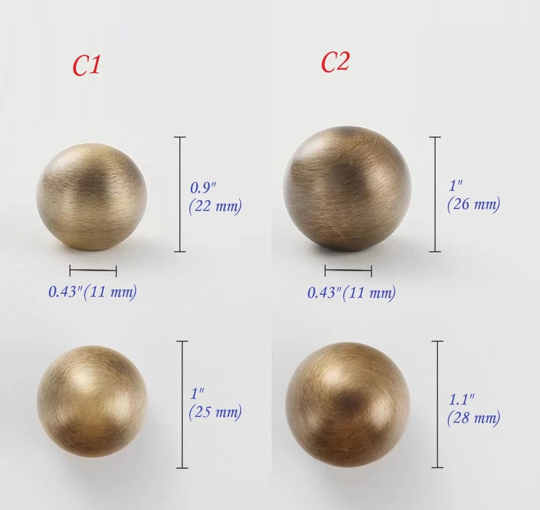 Solid Brass Antique Bronze Cabinet Knobs, Sphere Ball Drawer Pull