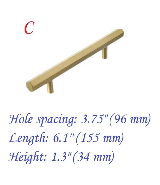 Solid Brass Hexagonal Cabinet Bar Handles, Geometric Kitchen Hardware
