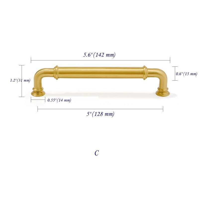 3.75" 5" Solid Brass Cabinet Handles in Brushed Gold | MCM Kitchen Hardware