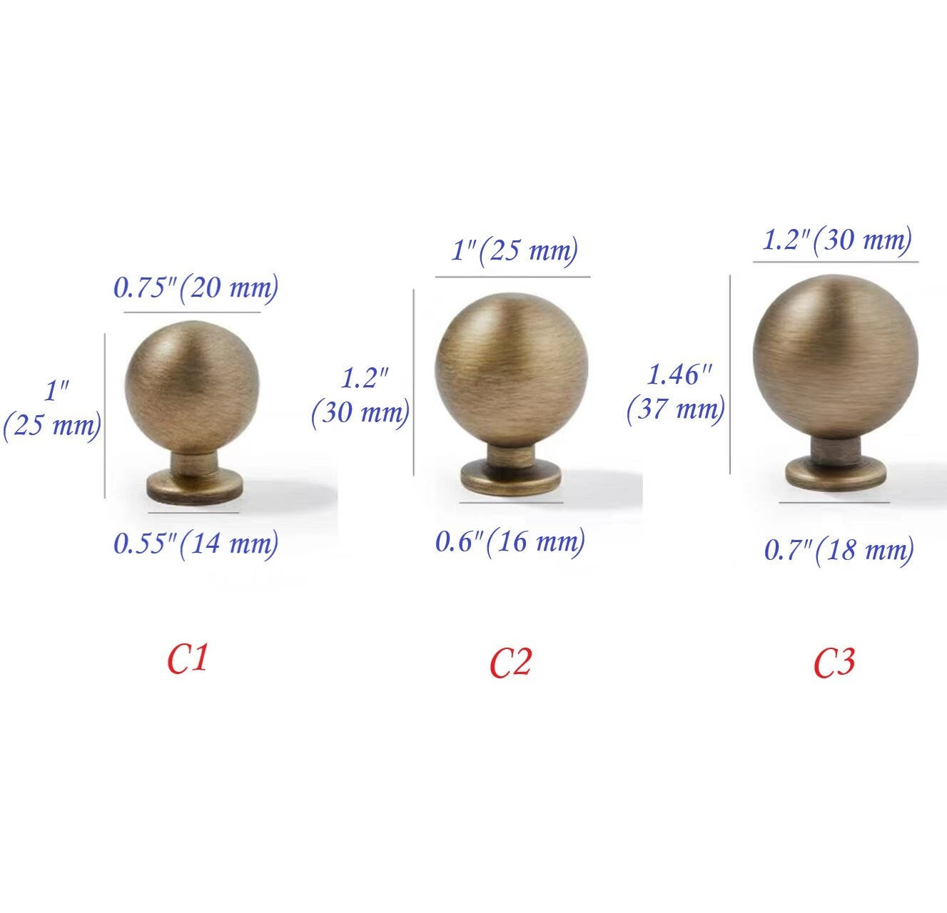 Bronze Ball Drawer Pull, Solid Brass, Kitchen Cabinet Hardware