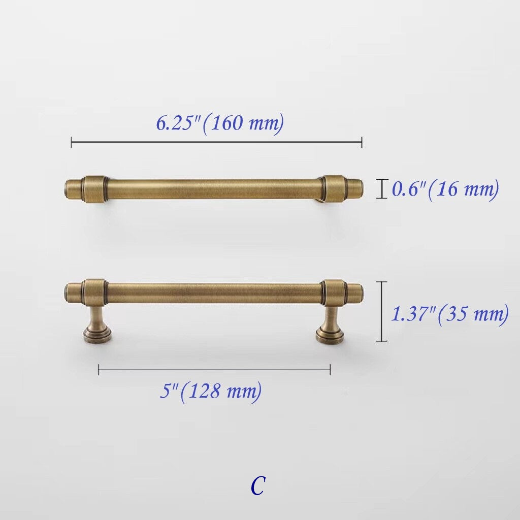 Cabinet Bar Handles, Solid Brass, Antique Bronze, Retro Kitchen Hardware