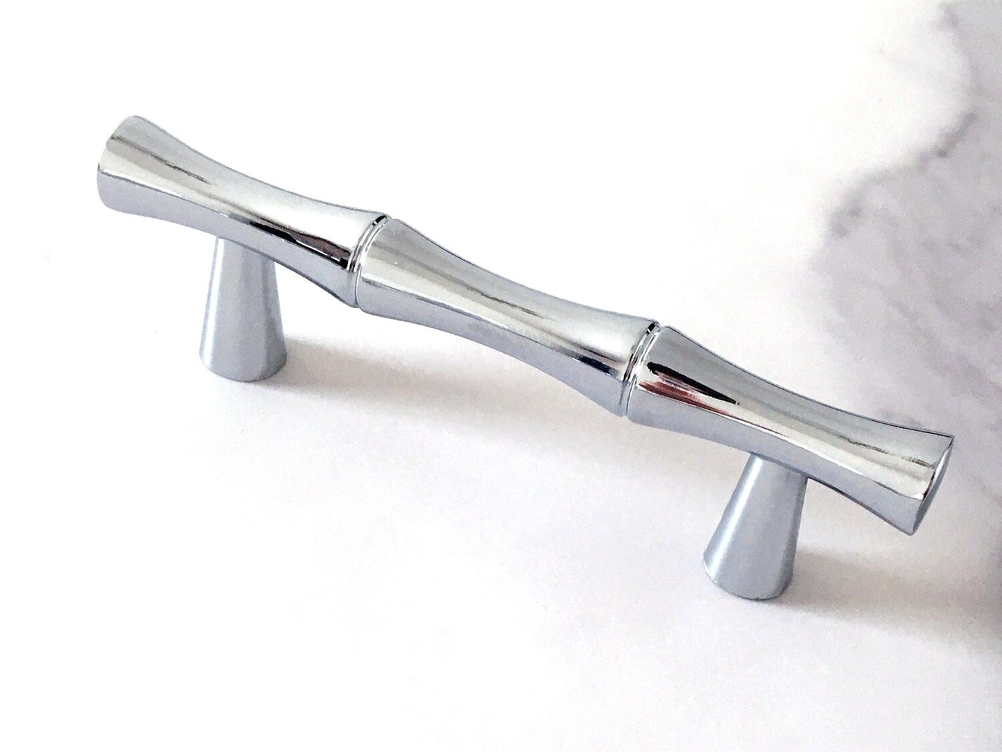 Bamboo Cabinet Pulls and Drawer Knobs, Polished Chrome Silver, Modern Kitchen Hardware