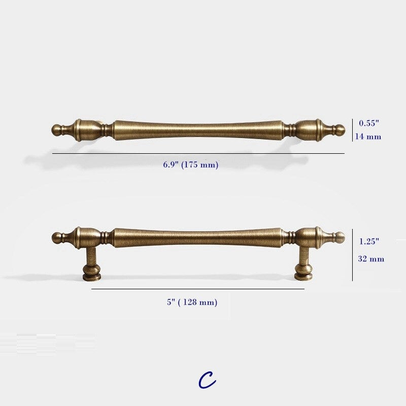Brass Cabinet Handles Antique Bronze Drawer Pulls, 96 128 160 mm centers