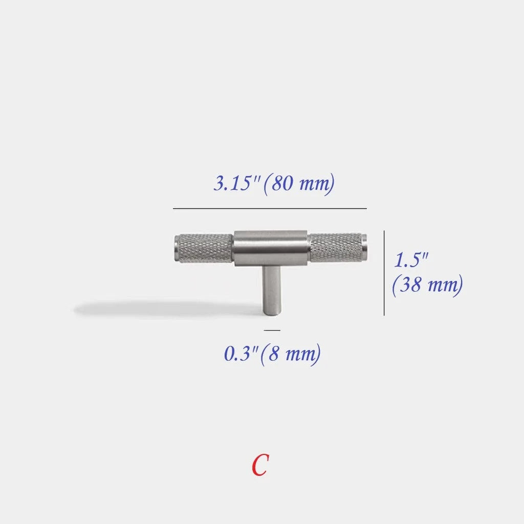 Knurled Cabinet Bar Pulls Solid Brass, Brushed Nickel, Modern Kitchen Hardware