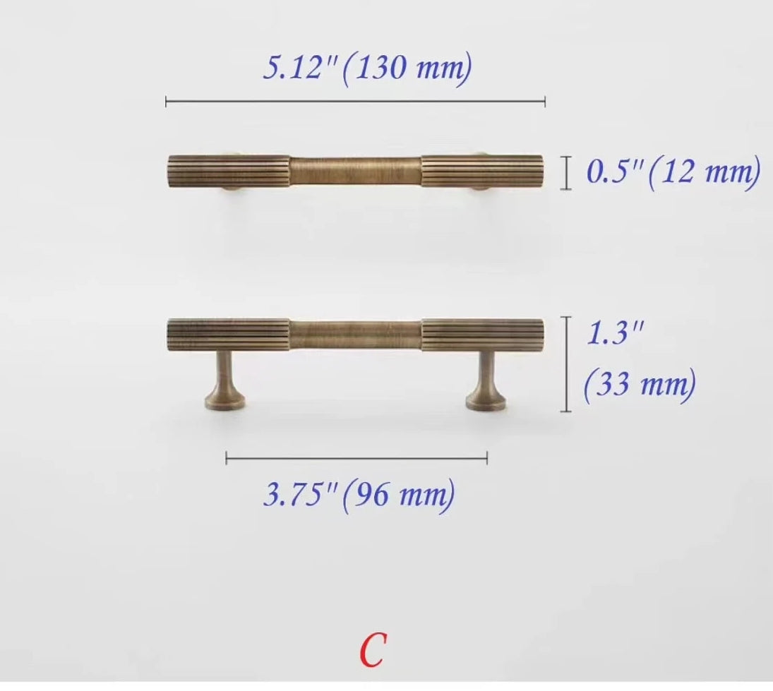 Fluted Brass Cabinet Pulls, Antique Bronze Knurled Kitchen Hardware