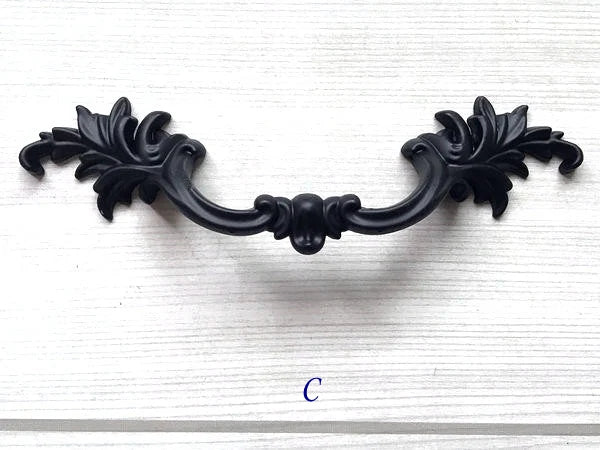 3" 3.75" Centers Black Leafy Drawer Pulls, Floral Knob, Vintage Shabby Chic