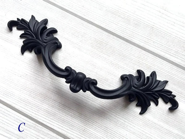 Black Leafy Cabinet Drawer Pulls, Floral Knob, Pair Vertical Handles