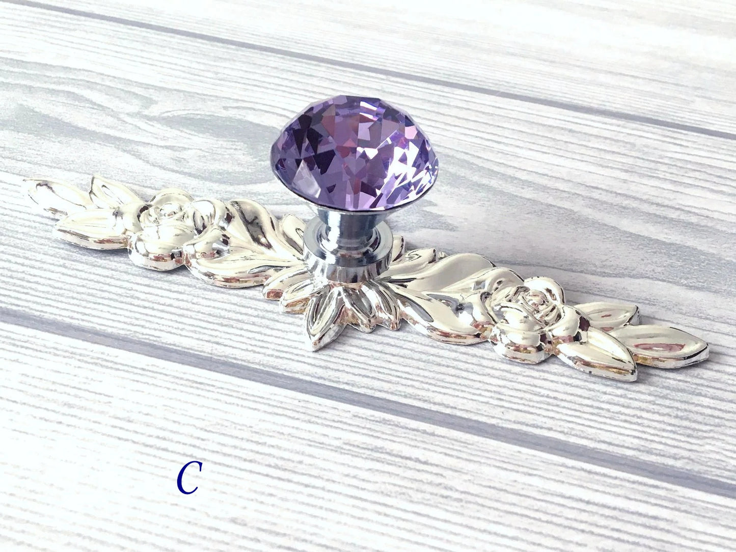 Purple Crystal Drawer Knobs with Backplate Shabby Chic