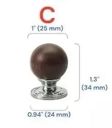 Walnut & Brass Chrome Cabinet Drawer Pull, Modern Japandi Kitchen Hardware