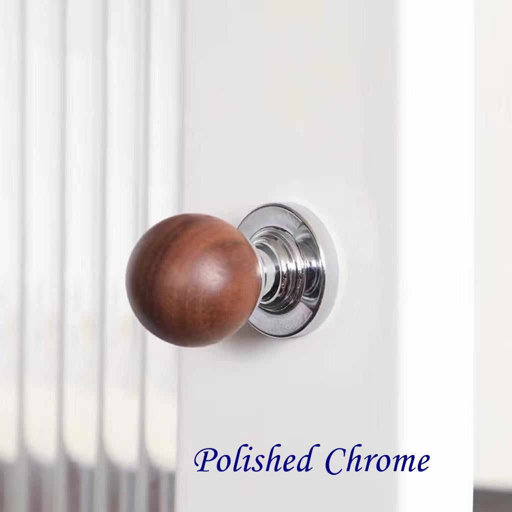 Cabinet Door Knob with a wooden knob and polished chrome finish