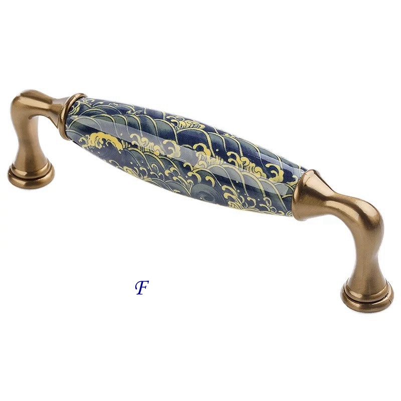 Poignées de tiroir en porcelaine bleue et blanche de 7,6 cm, 9,5 cm, 12,7 cm, style oriental, style chinois