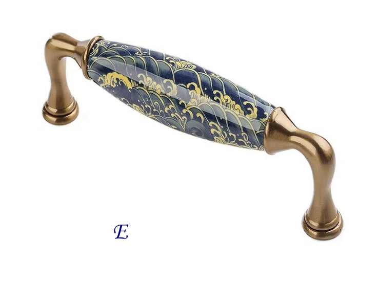 Poignées de tiroir en porcelaine bleue et blanche de 7,6 cm, 9,5 cm, 12,7 cm, style oriental, style chinois