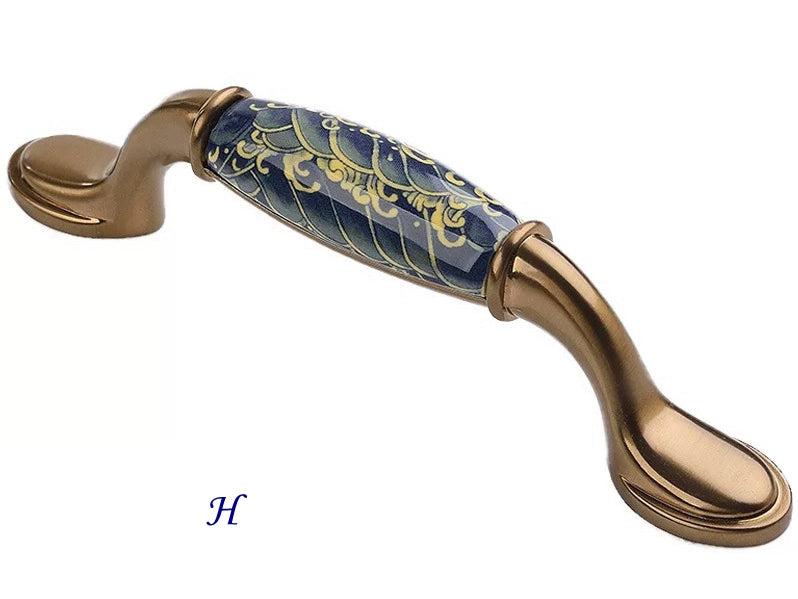 Poignées de tiroir en porcelaine bleue et blanche de 7,6 cm, 9,5 cm, 12,7 cm, style oriental, style chinois