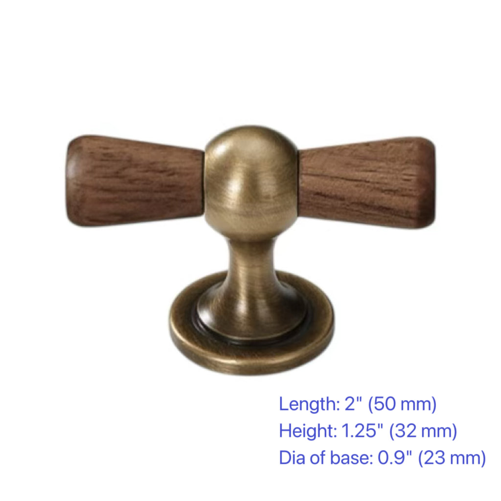 Wood & Brass Drawer Handle, Pendant Walnut Cabinet Pull, Japandi Kitchen Hardware