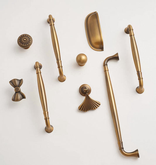 Aged Bronze Cabinet Handle, Cup Pull, Drawer Knob, Ginkgo Leaf Drop Pull
