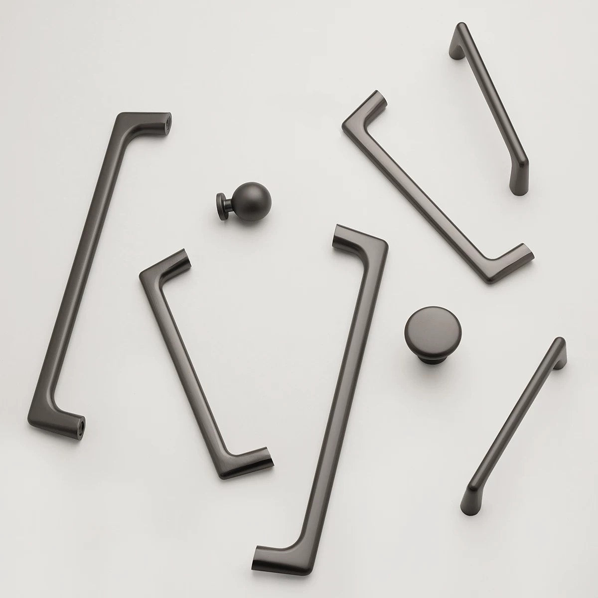 Set of dark gray kitchen d shaped handles for industrial / minimalist home interiors