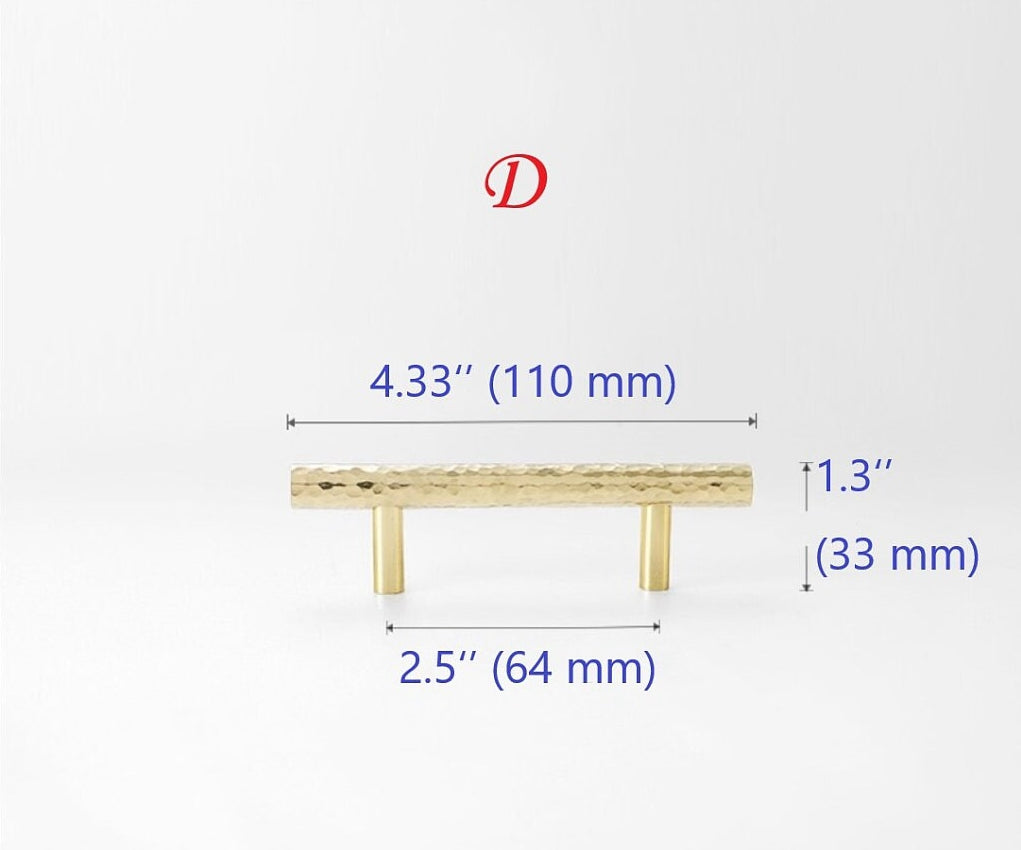 Hammered Gold Pulls Brass Cabinet Pulls T Bar Door Knob 96 128 160 192 mm