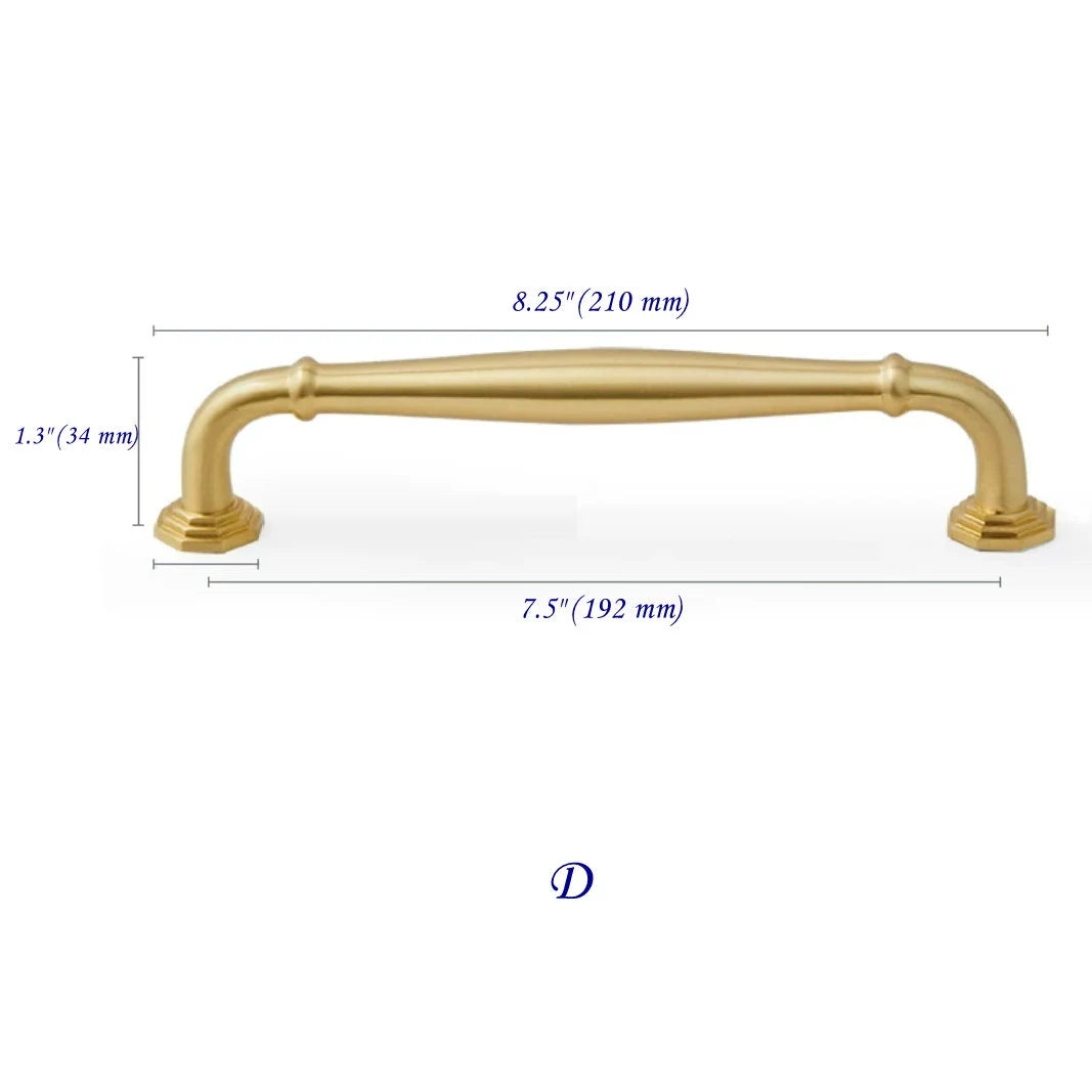 3.75" 5" 7.5" Octagonal Brass Cabinet Handles Brushed Gold Vanity Pulls